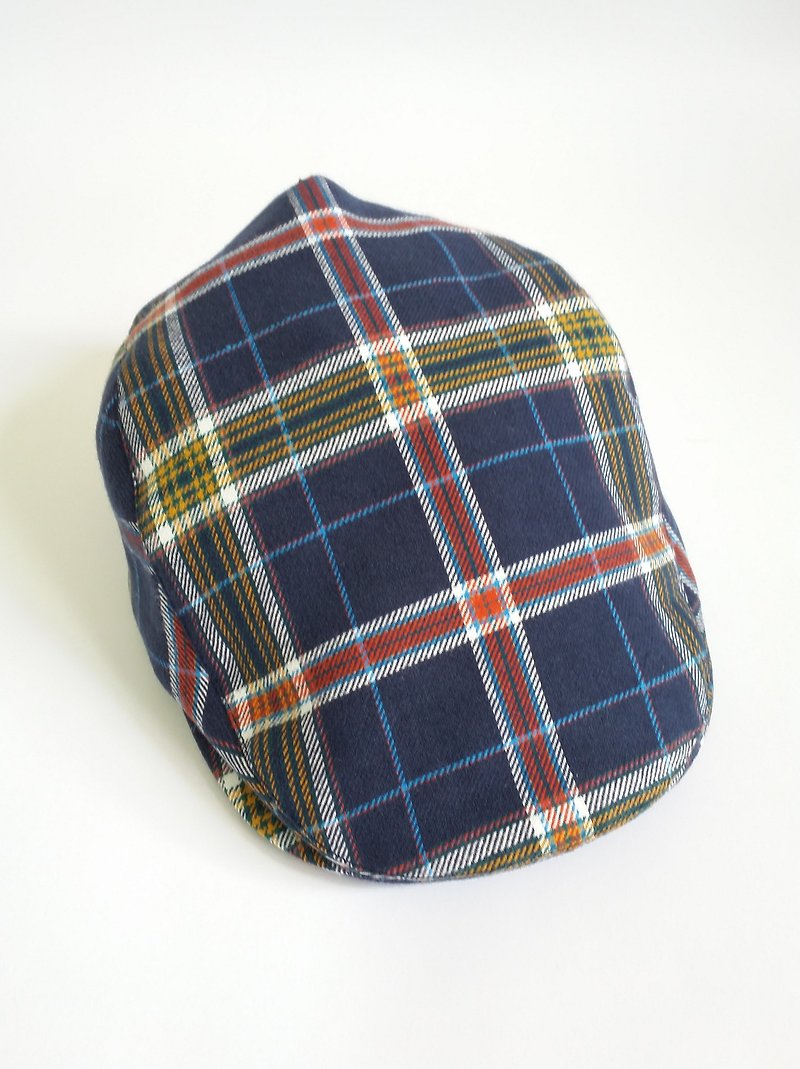 蓝色苏格兰格纹狩猎帽(Flat Cap) - 帽子 - 棉．麻 蓝色