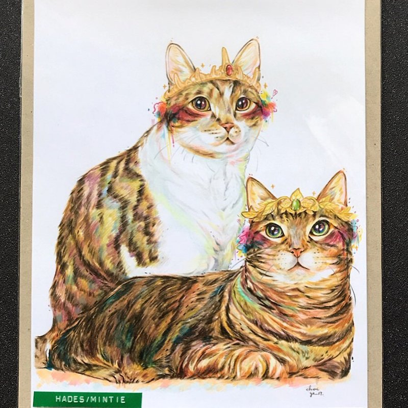 Pet Portrait 宠物肖像 / 21x30cm (8x12寸) / 两只一张 / 色铅笔 - 订制画像 - 纸 多色