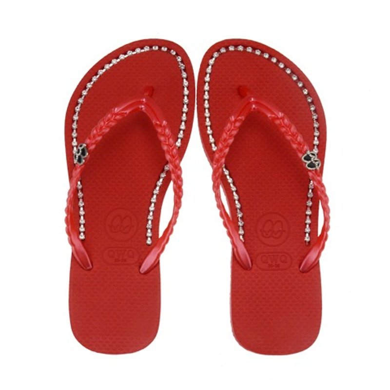 QWQ创意设计人字拖鞋-璀璨面钻-摇滚红【BB0011501】 - 女款休闲鞋 - 防水材质 红色