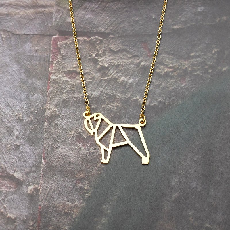 Bouvier Des Flandres Necklace gift for dog lover, Gold Plated, Origami Design - 项链 - 铜/黄铜 金色