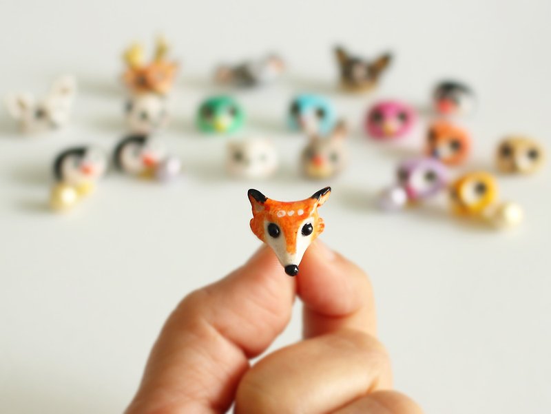 狐狸纯银针耳环 - 动物耳环【单只】 - 耳环/耳夹 - 陶 红色