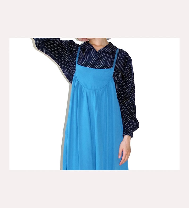 恰丸与猫~蓝色底点点衬衫 - 女装上衣 - 聚酯纤维 蓝色