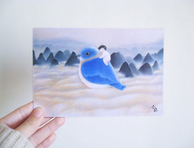 可爱蓝色小鸟插画卡片 明信片 - 卡片/明信片 - 纸 蓝色