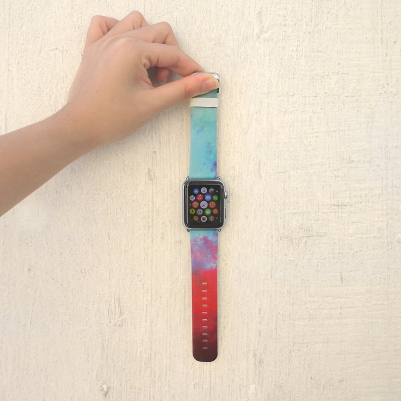 Apple Watch Series 1 , Series 2, Series 3 - Apple Watch 真皮手表带，适用于Apple Watch 及 Apple Watch Sport - Freshion 香港原创设计师品牌 - 红蓝油彩图纹  62 - 表带 - 纸 