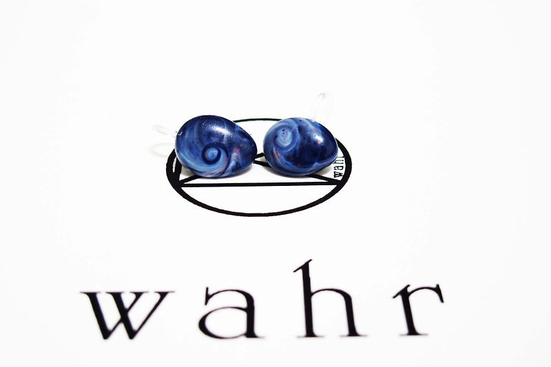 【Wahr】-夹式-水滴状和粒耳环(一对) - 耳环/耳夹 - 其他材质 蓝色