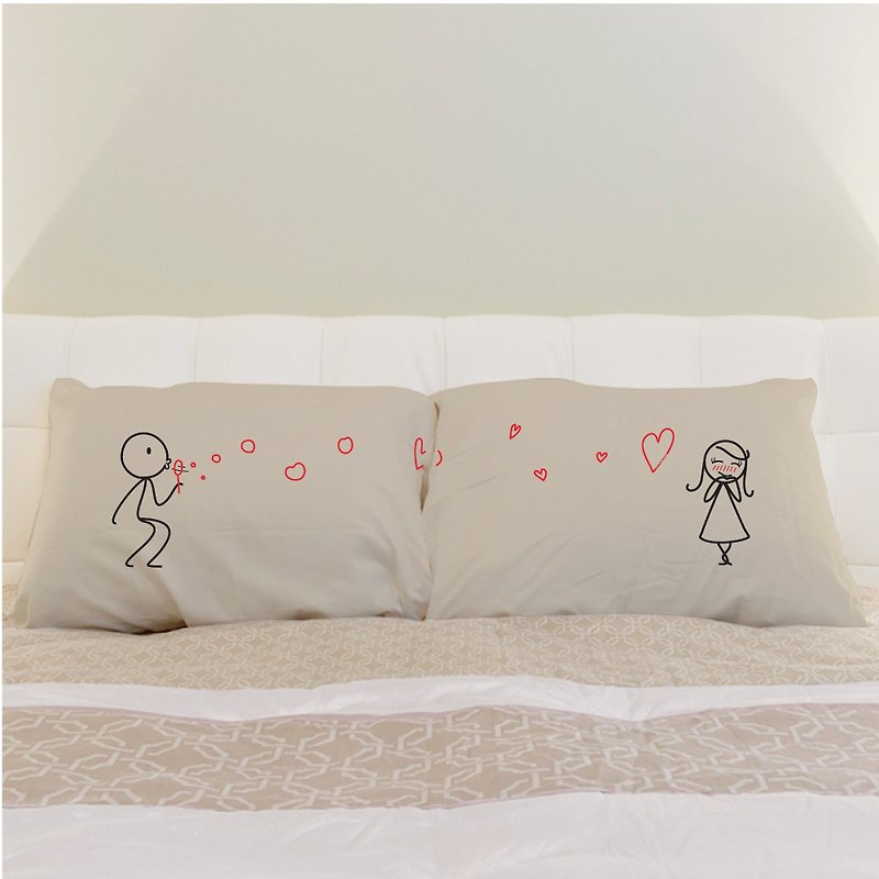 "Love Bubble" Boy Meets Girl couple pillowcase by Human Touch - 枕头/抱枕 - 其他材质 卡其色