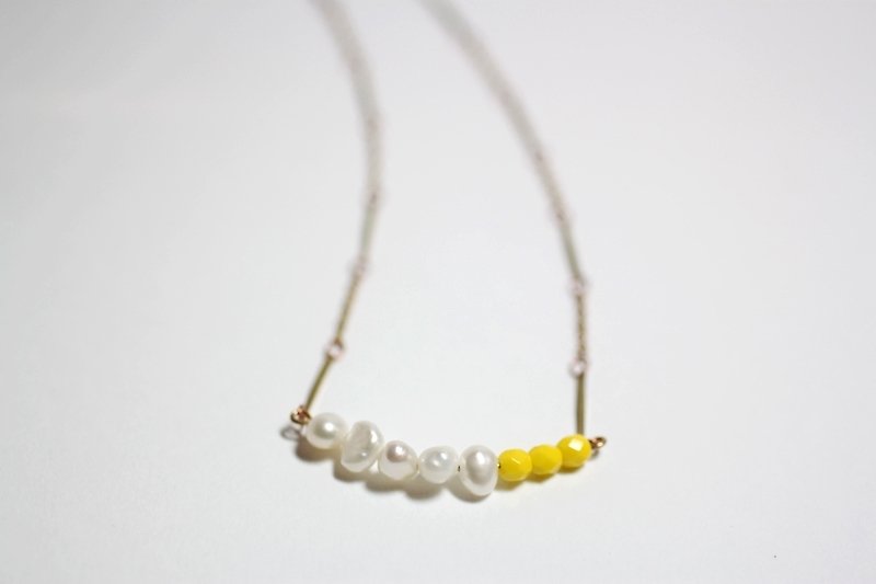 玉米粒与爆米花 鹅黄色珍珠天然石项链 锁骨链 - 锁骨链 - 其他材质 黄色
