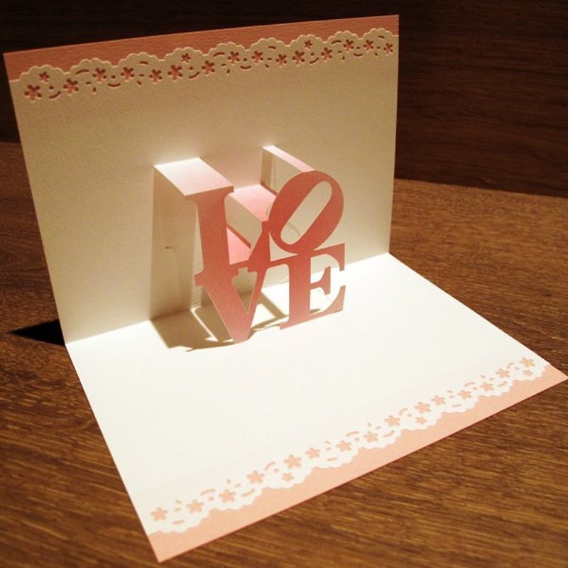 情人节礼物-立体纸雕情人卡-LOVE - 卡片/明信片 - 纸 红色
