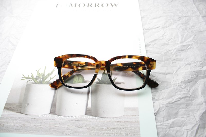 黄玳瑁色复古方型眼镜框 - 眼镜/眼镜框 - 其他材质 咖啡色