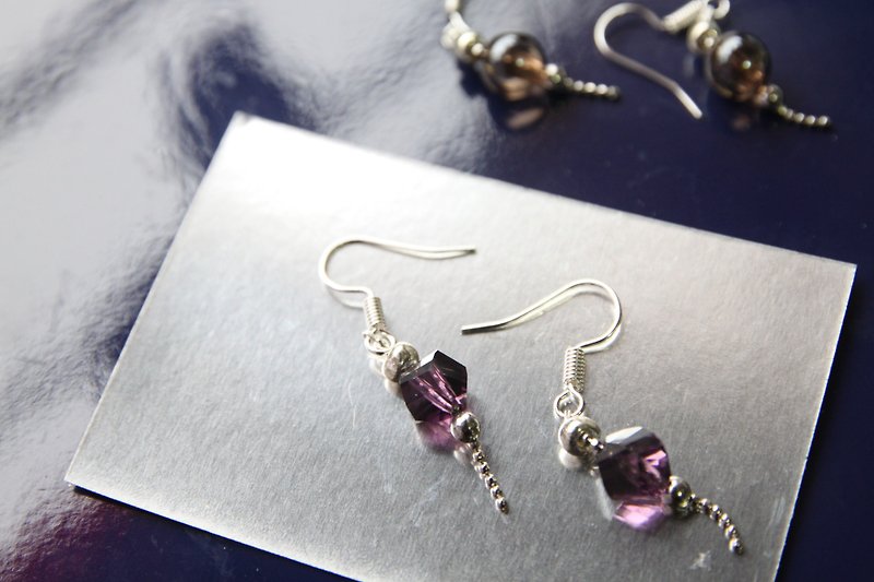 紫色捷克玻璃珠子耳环 - 耳环/耳夹 - 玻璃 紫色