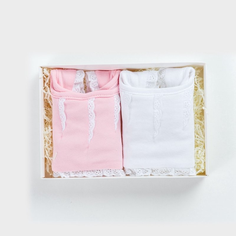 美国Frenchie MC 女婴礼盒 - 小公主蕾丝围兜2件 - 满月礼盒 - 棉．麻 粉红色
