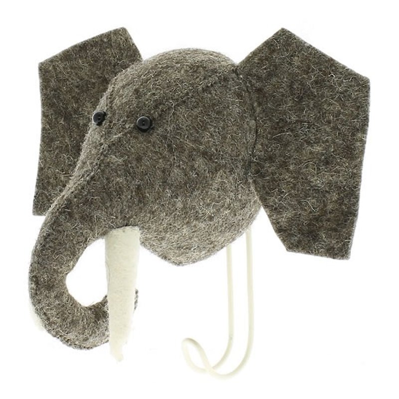 【Fiona Walker England】英国童话风格动物头 纯手工壁饰 - 大象挂勾(Big Single Head Hook Elephant) - 墙贴/壁贴 - 羊毛 灰色