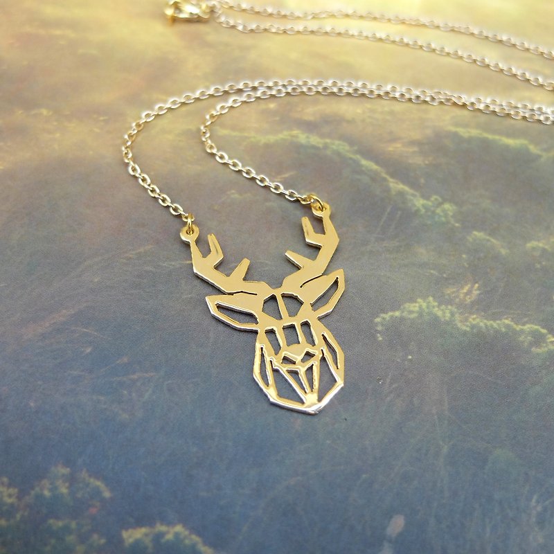 Geometric Deer Necklace, Animal Lover gift for her, best friend gift - 项链 - 铜/黄铜 金色