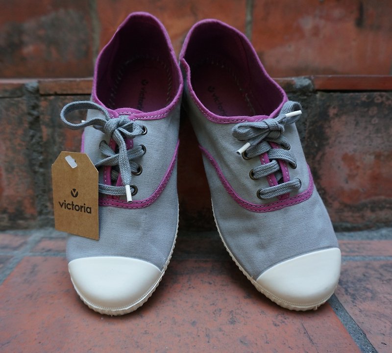 victoria西班牙国民手工鞋-(鞋带款)浅灰GRIS(绝版) - 女款休闲鞋 - 棉．麻 灰色