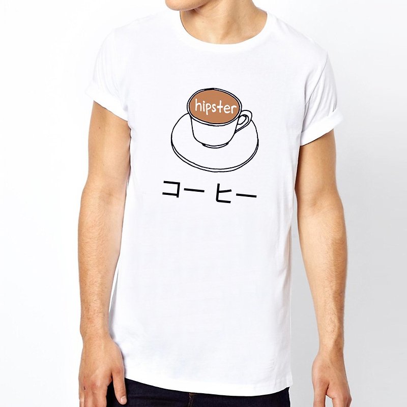 Japanese-Coffee短袖T恤-白色 咖啡 日文 日语 早餐 食物 奶油 文青 清新 设计 自创 品牌 生活 品味 - 男装上衣/T 恤 - 纸 白色