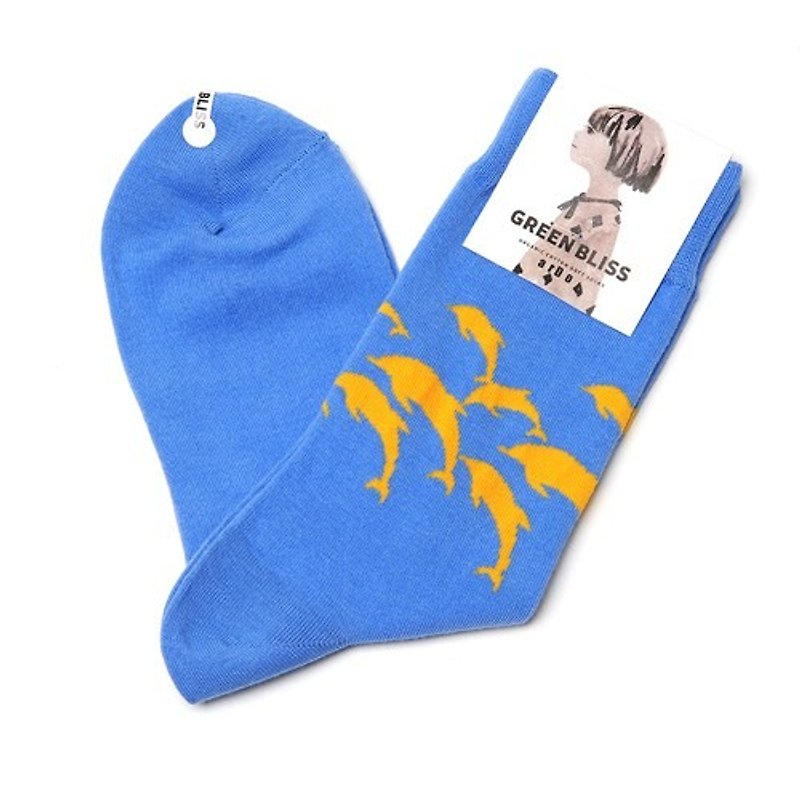 有机棉袜 - 联名系列 ardo Dolphins 海豚群 中长袜 (男/女) - 袜子 - 棉．麻 蓝色