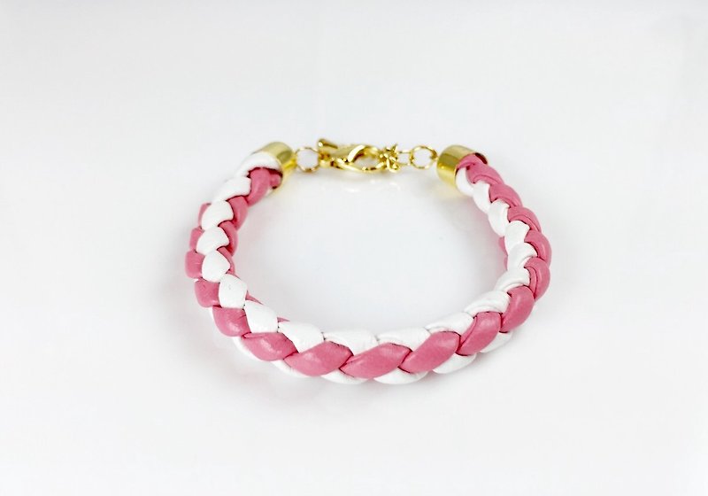 【粉白双色 x 皮绳】 - 手链/手环 - 真皮 粉红色