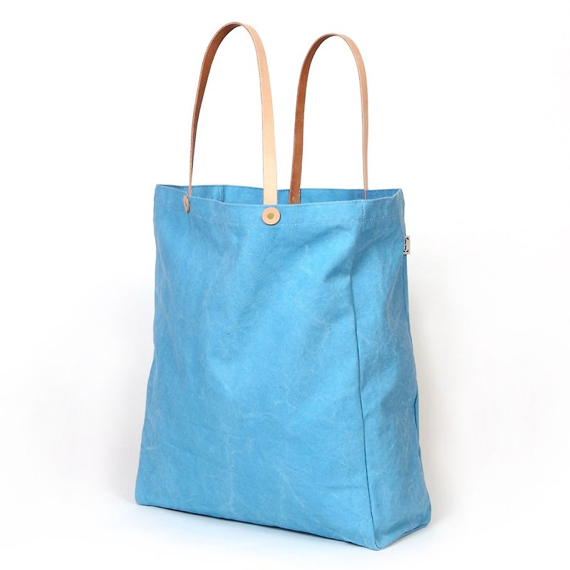 [天蓝色长型托特] 帆布袋/托特包/购物袋/真皮背带/限量品 - 侧背包/斜挎包 - 其他材质 蓝色