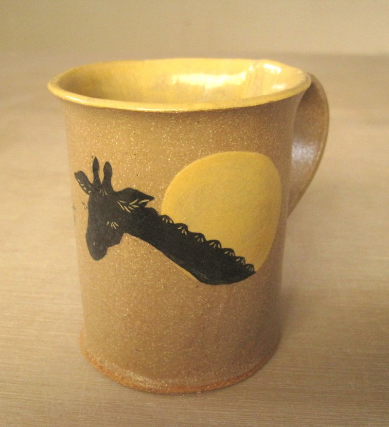 DoDo手作 悄悄话.动物剪影系列-长颈鹿&鸟对话杯(黄色) - 咖啡杯/马克杯 - 陶 黄色