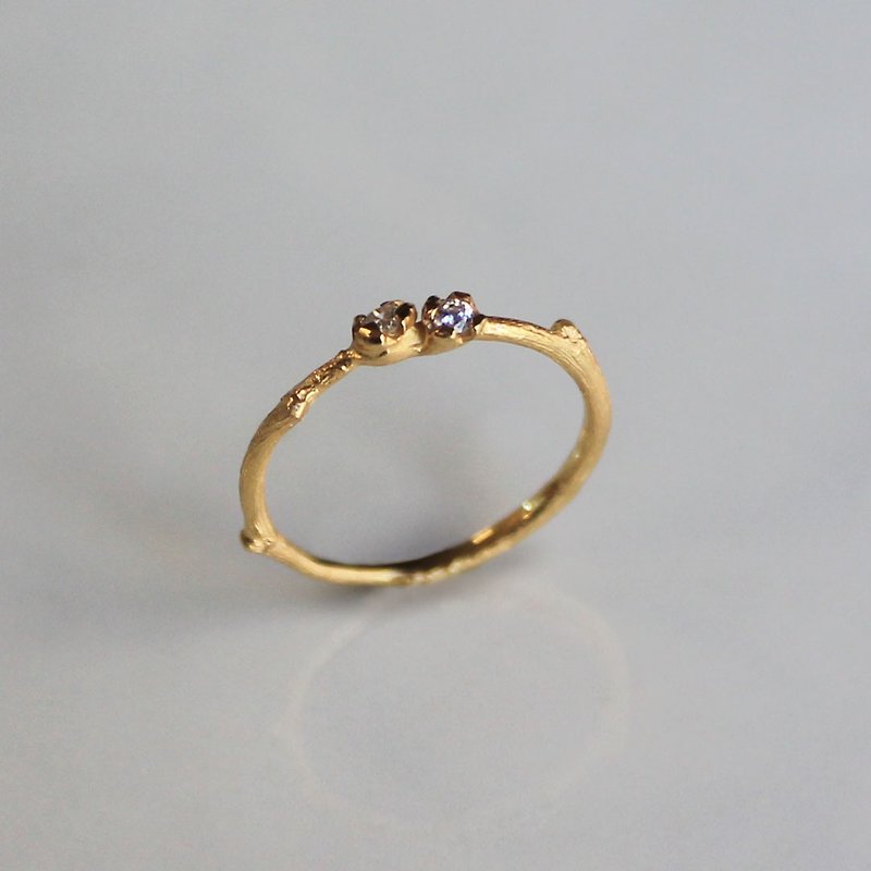 Branche ring with small flower - sv925 & K18 gold plated - - 戒指 - 纯银 金色