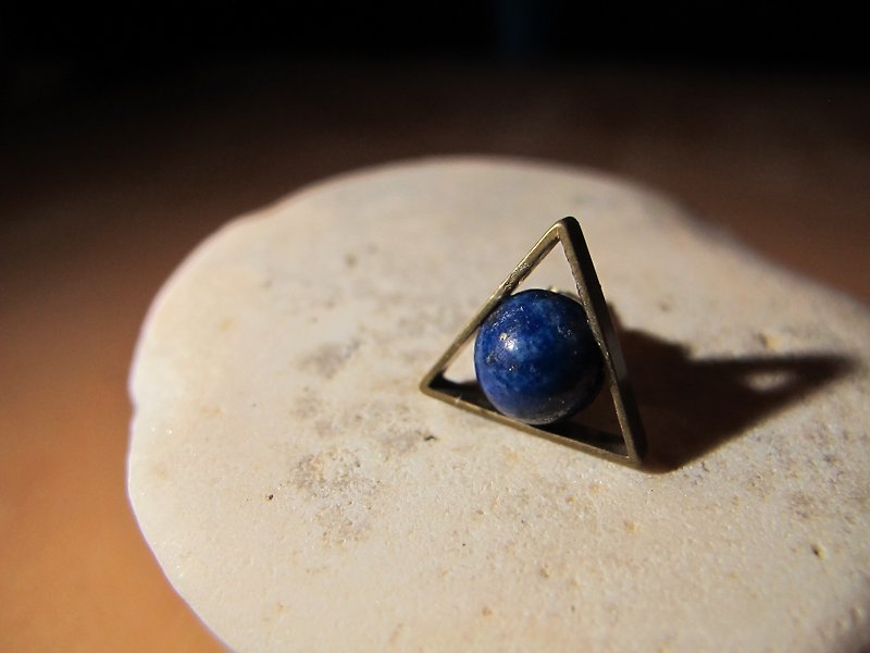 三角矿石耳环-个性款-青金石三角洲 - 耳环/耳夹 - 其他金属 蓝色