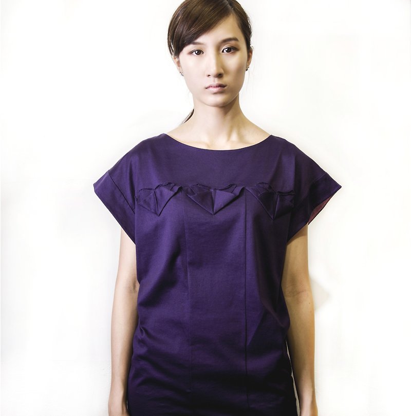 折纸牵牛花主题棉质jersey针织上衣 (香港设计品牌) - 女装上衣 - 棉．麻 紫色