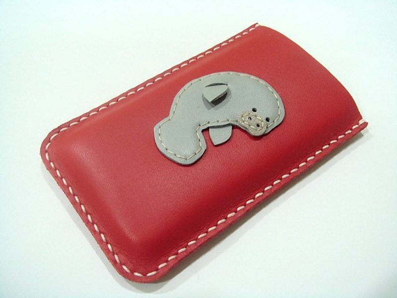 {Leatherprince 手工皮革} 台湾MIT 红色 美人鱼 iPhone 纯手工牛皮保护套 / Layla the Manatee iPhone Leather case ( Red and Grey ) - 其他 - 真皮 
