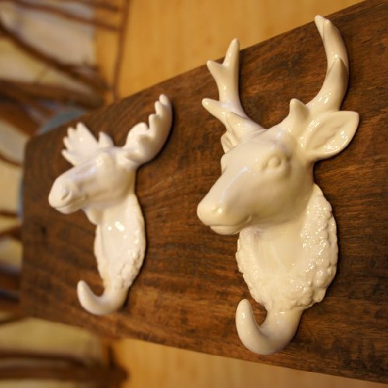 圣诞好礼:麋鹿夫妇挂勾_白色陶瓷挂勾_壁饰 - 墙贴/壁贴 - 其他材质 白色
