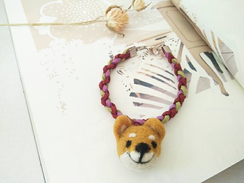 miniyue 羊毛毡 动物吊饰 编织手环：柴犬 台湾制造 全手工 - 手链/手环 - 羊毛 咖啡色