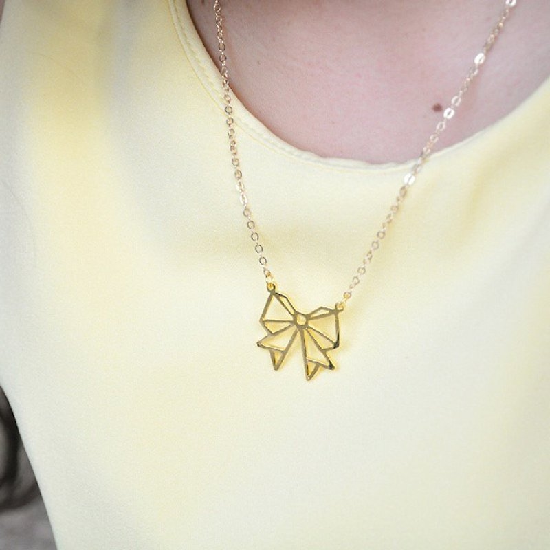 Ribbon necklace Origami jewelry Gift for girl - 项链 - 铜/黄铜 金色