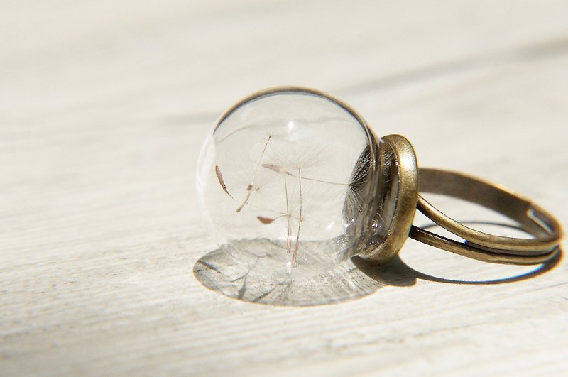情人节礼物 / 森林女孩 / 英式干燥花透明玻璃球戒指 -蒲公英森林 - 戒指 - 玻璃 咖啡色