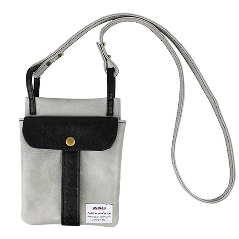 AMINAH-灰色休闲两用袋【am-0276】 - 侧背包/斜挎包 - 人造皮革 灰色