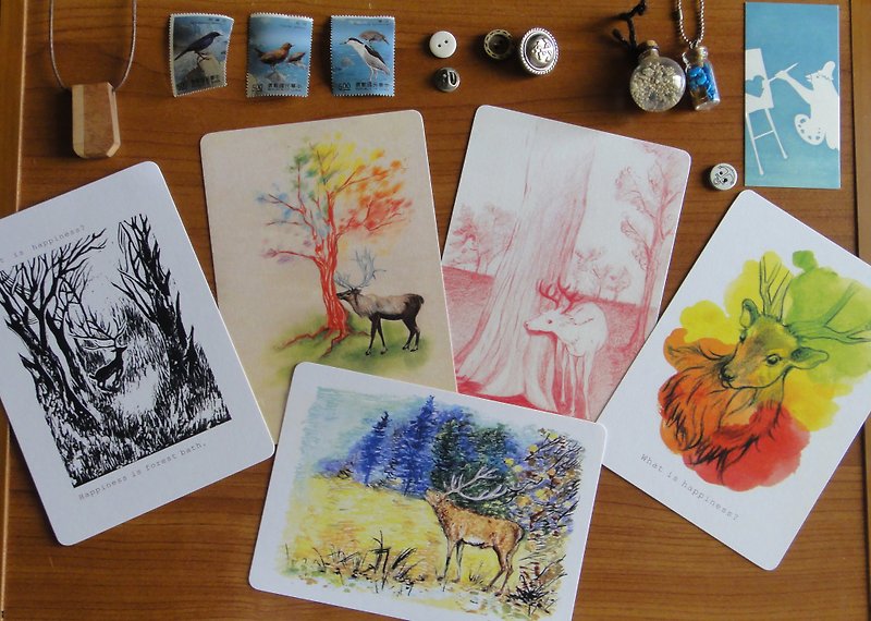 ┇森林与鹿系列 明信片/卡片套组┇ - 卡片/明信片 - 纸 多色