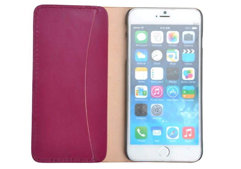 手工制作 头层牛皮 翻盖款 苹果iPhone 6s 6plus 5s 真皮保护套 玫红色 女生款 - 其他 - 真皮 