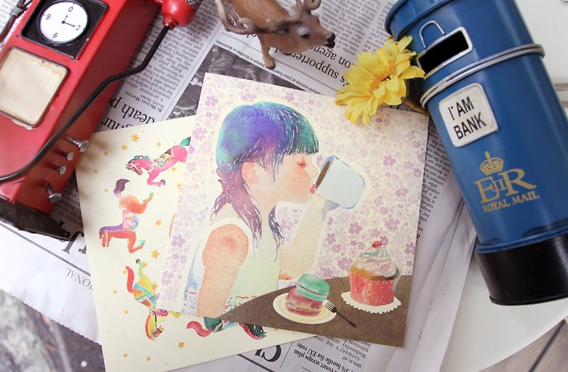 小女孩咖啡卡片---美感来自于融入生活的艺术Minervac - 卡片/明信片 - 纸 多色