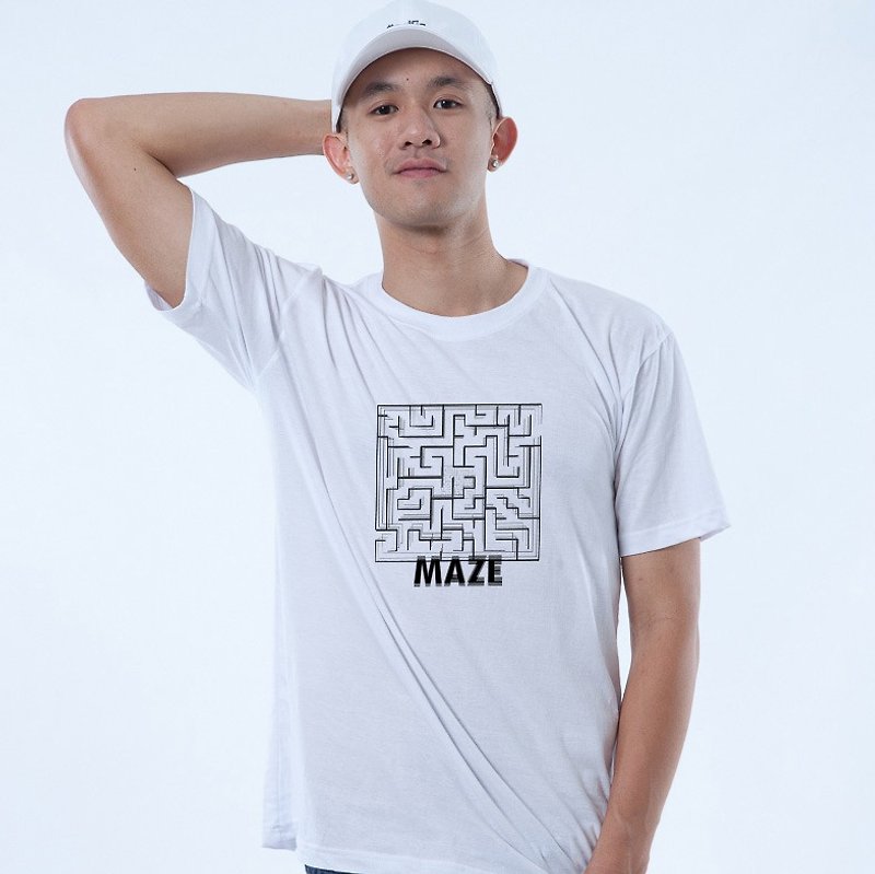 ICARUS 伊卡鲁斯 原创潮流设计短TEE LUST系列-"MAZE 谜宫" - 男装上衣/T 恤 - 棉．麻 白色