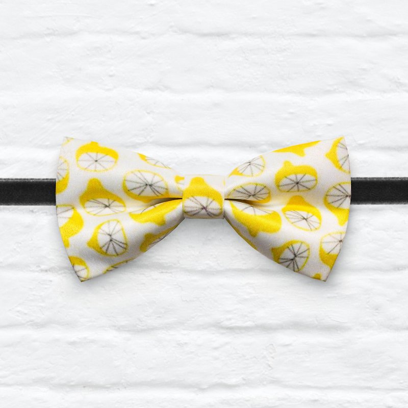Style 0025  小小柠檬黄 印花 系列 领结 Little Lemon pattern bowtie - 颈链 - 其他材质 黄色