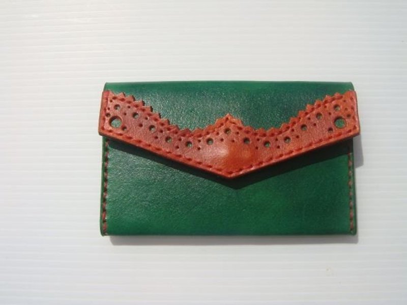 ISSIS - 真皮手缝古典牛津雕花造型名片夹 -- 绿棕 - 文件夹/资料夹 - 真皮 