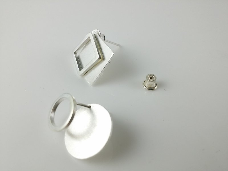 纯银耳环,建筑系列 Architecture collection ATE001 手工银饰 - 耳环/耳夹 - 纯银 银色