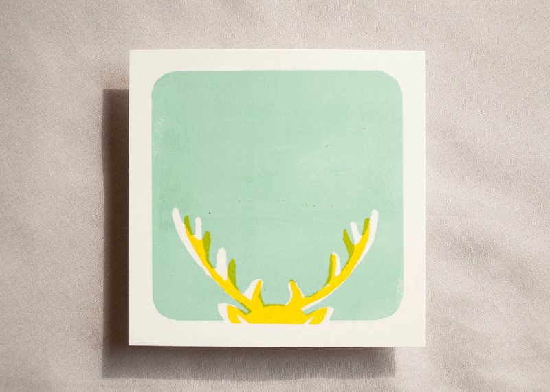 “凸版手工印刷”探头探脑的小鹿前往森林去 - 卡片/明信片 - 纸 绿色