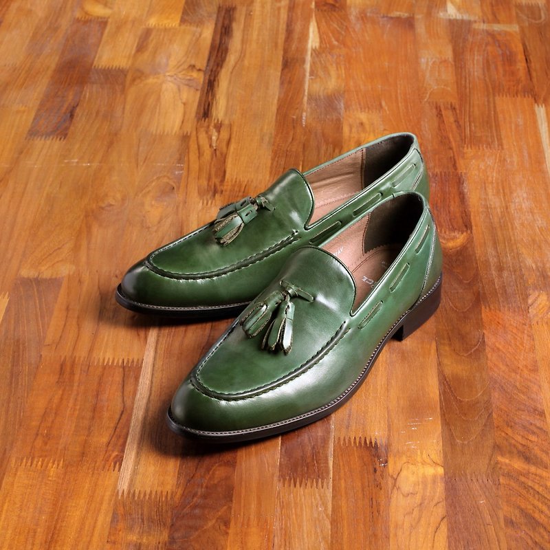 Vanger 优雅美型·经典绅士流苏乐福便鞋 Va187时尚绿 - 男款牛津鞋/乐福鞋 - 真皮 绿色
