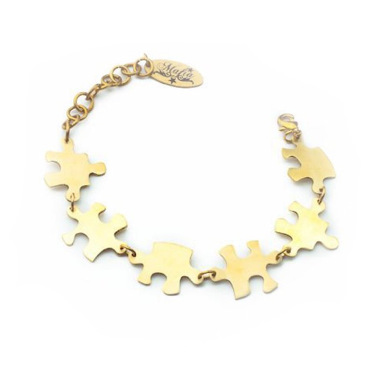 Jigsaw  bracelet in brass  hand sawing,Rocker jewelry ,Skull jewelry,Biker jewelry - 手链/手环 - 其他金属 
