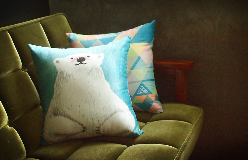 动物园 |  大白熊 手绘 插画 午睡枕 抱枕含枕芯 入厝礼物 - 枕头/抱枕 - 棉．麻 蓝色