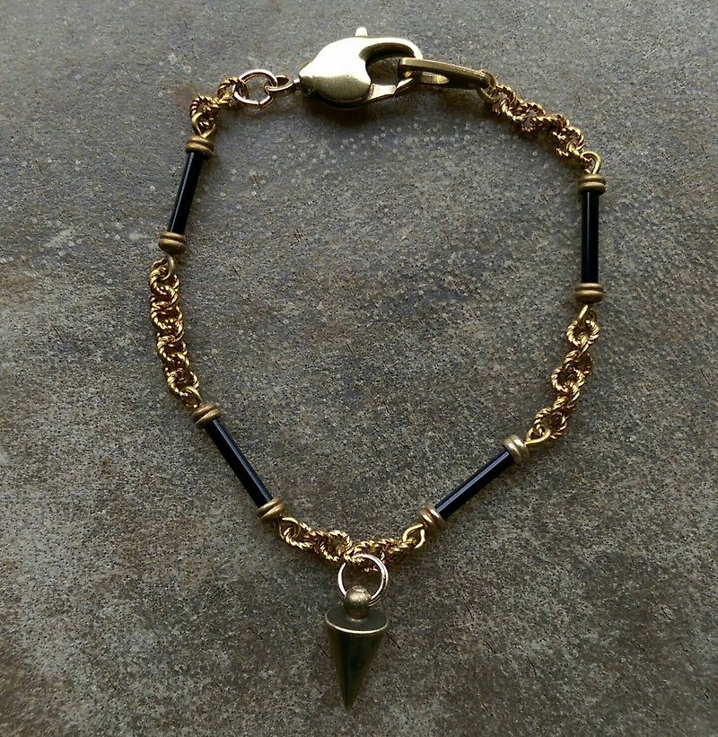 复古黄铜黑玻璃手链 - 手链/手环 - 宝石 
