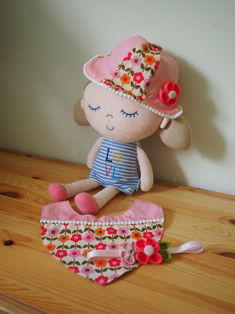 手作粉红小花拼布发夹帽子/围巾/发带套装 - 婴儿帽/发带 - 其他材质 粉红色