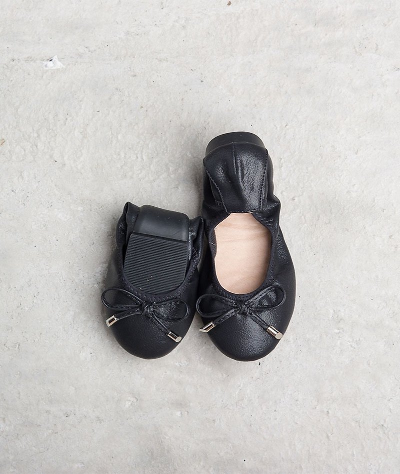 零码-【纯真女孩】折叠芭蕾舞鞋-魔法黑钻(童鞋) - 芭蕾鞋/娃娃鞋 - 真皮 黑色