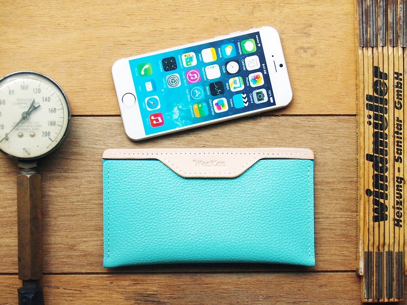 iPhone 13mini / SE3  - Tiffany Blue 真皮手机壳套(定制化刻印) - 手拿包 - 真皮 绿色