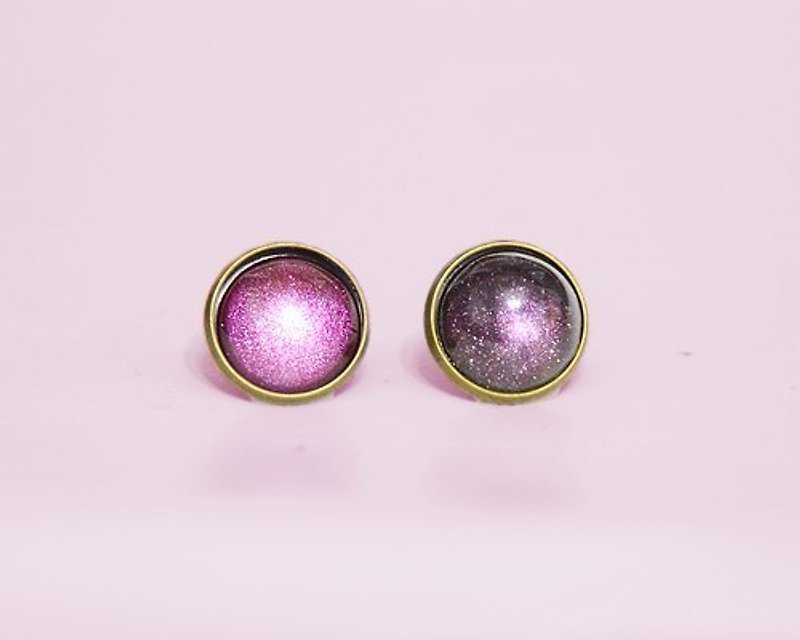 紫色系手绘耳环(耳针/耳夹) - 耳环/耳夹 - 其他金属 紫色