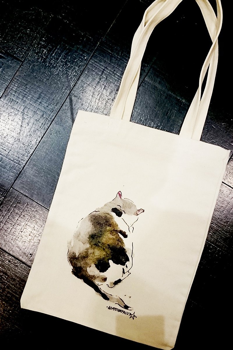 猫与狗与猫头鹰的购物袋-02-帅气背影猫 - 侧背包/斜挎包 - 棉．麻 白色