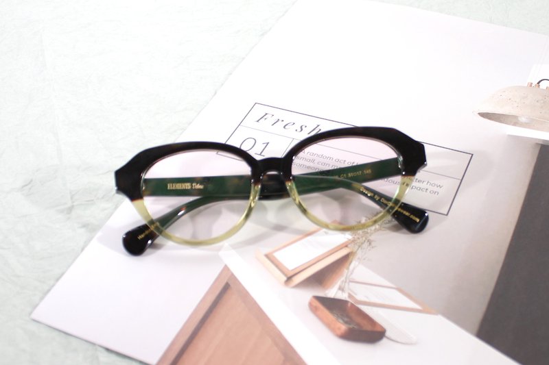 猫眼型格玳瑁色拼透亮绿色眼镜框欧陆复古风 - 眼镜/眼镜框 - 其他材质 多色